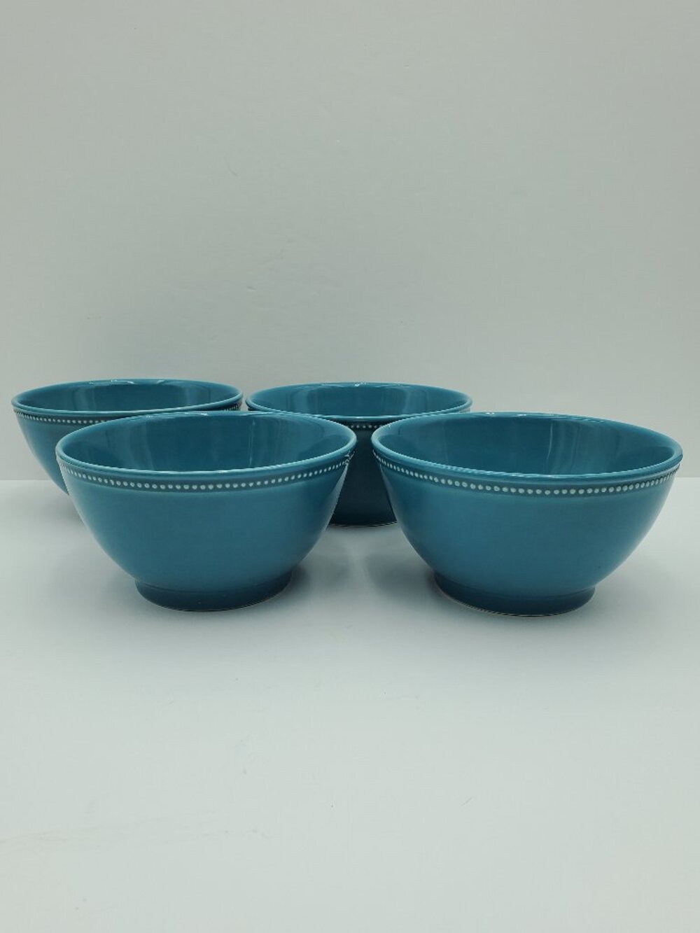 Primagera Beaded Aqua Soup Bowls Teal Blue Dark Turquoise Cereal Bowls